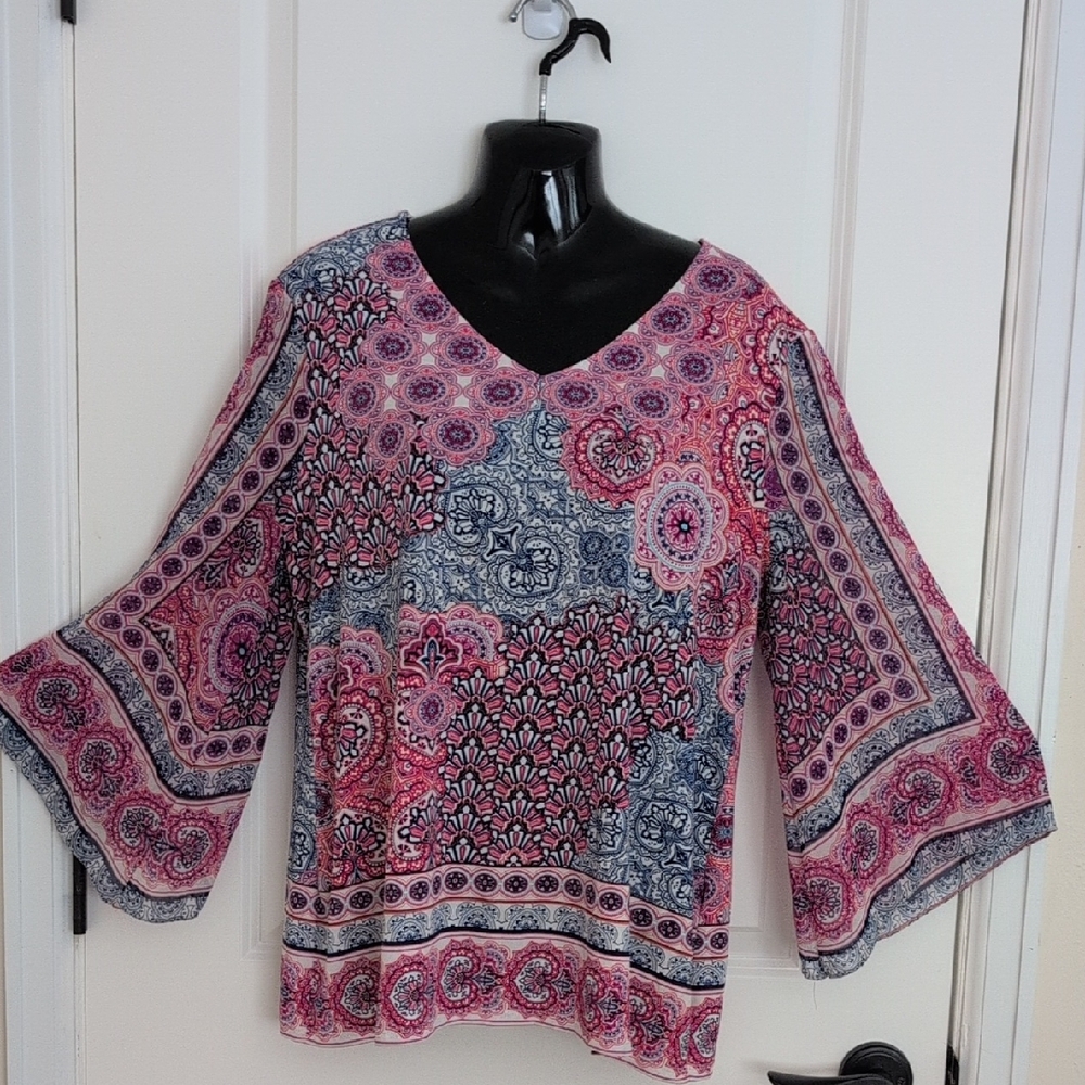 Boho Flowy Paisley Bell Sleeve Blouse